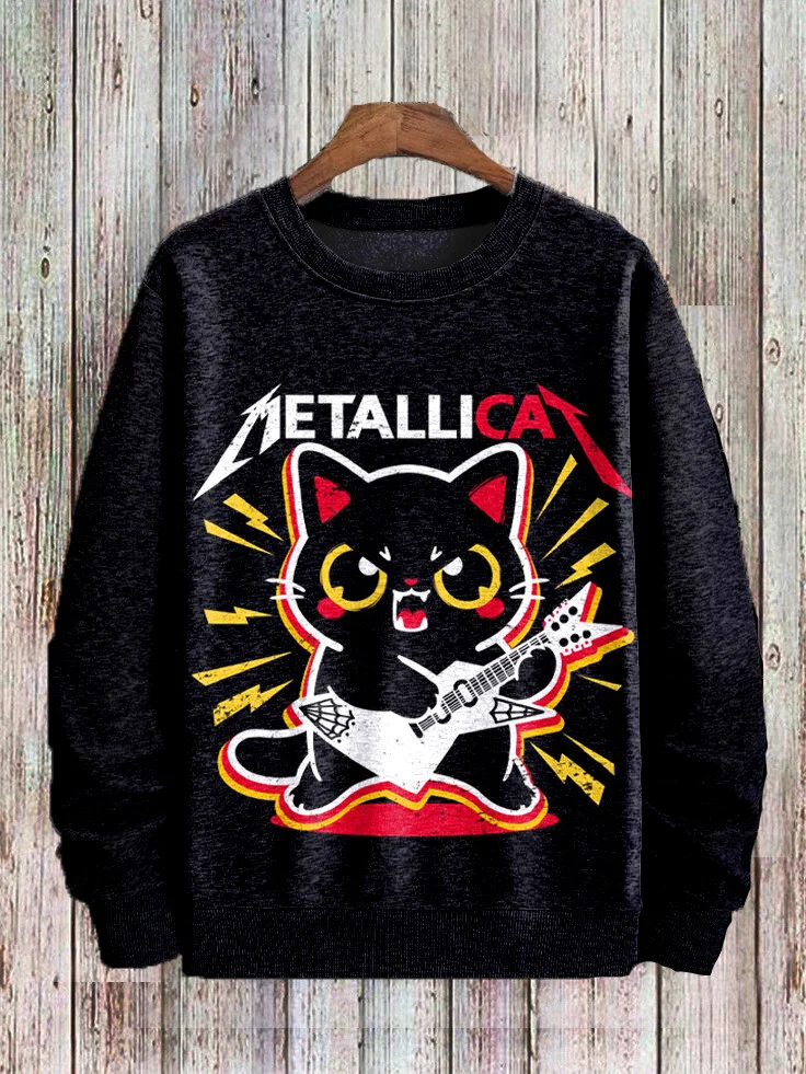 Men's Funny Metal Music Cat Art Print Casual Sweatshirt