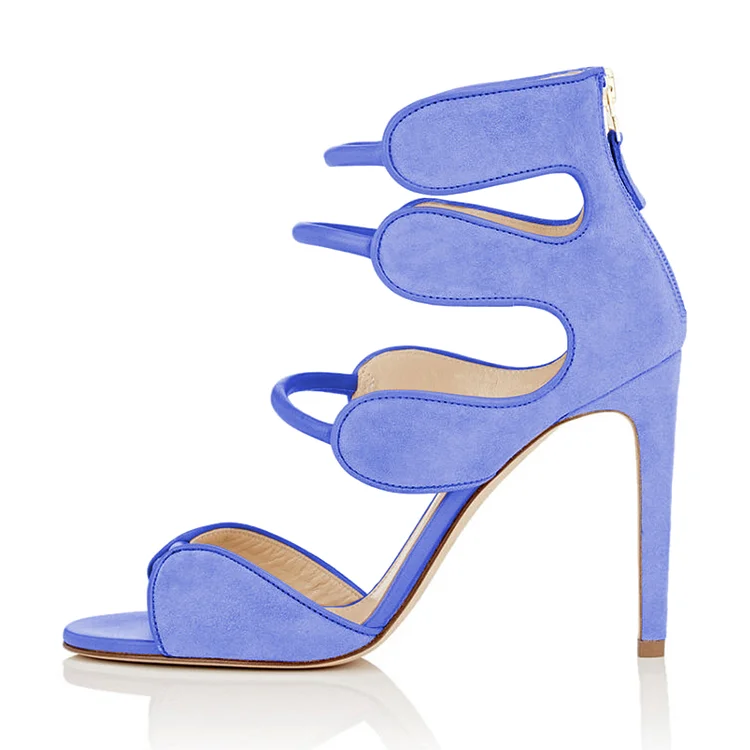 Blue Strappy Hollow Out Open Toe Stiletto Heels Sandals Vdcoo