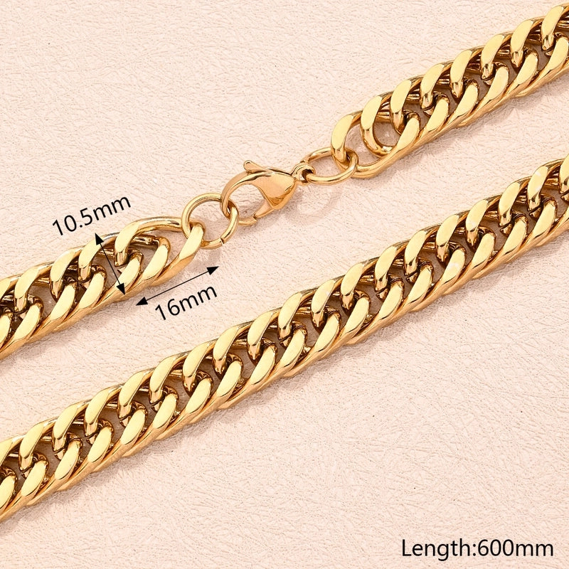 1 Strand/Package 304 Stainless Steel 18K Gold Plated Cuban Link Chain Polished 600mm Jewelry Accessories