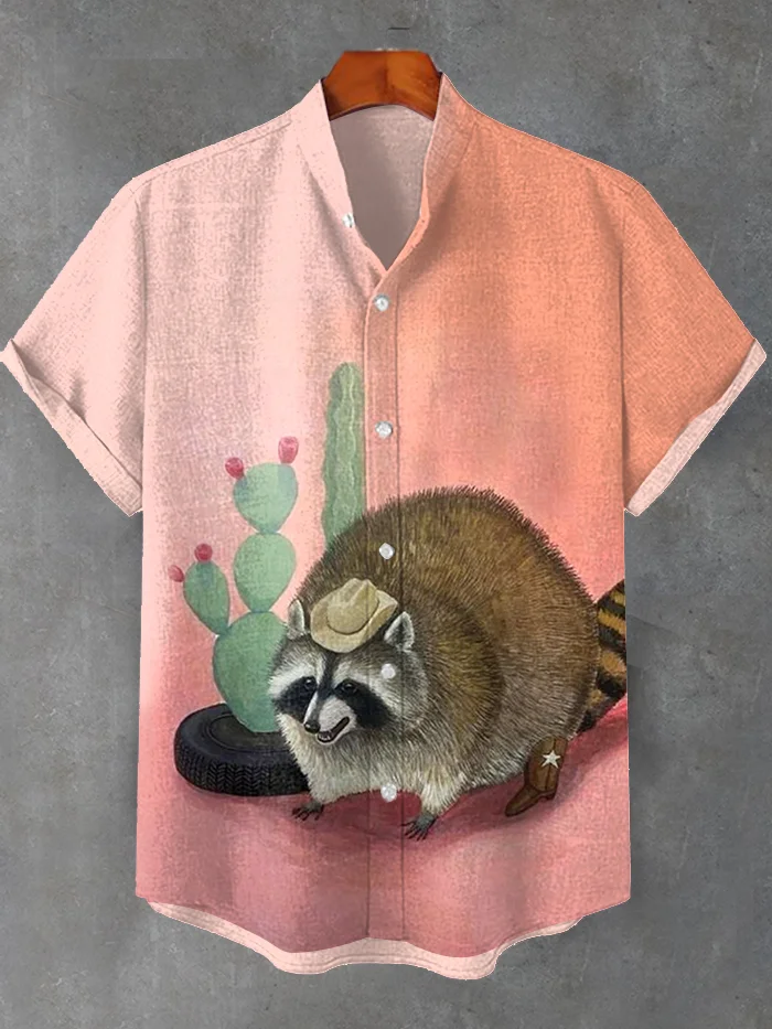 Men's Funny Screaming Raccoon Western Art Print Shirt