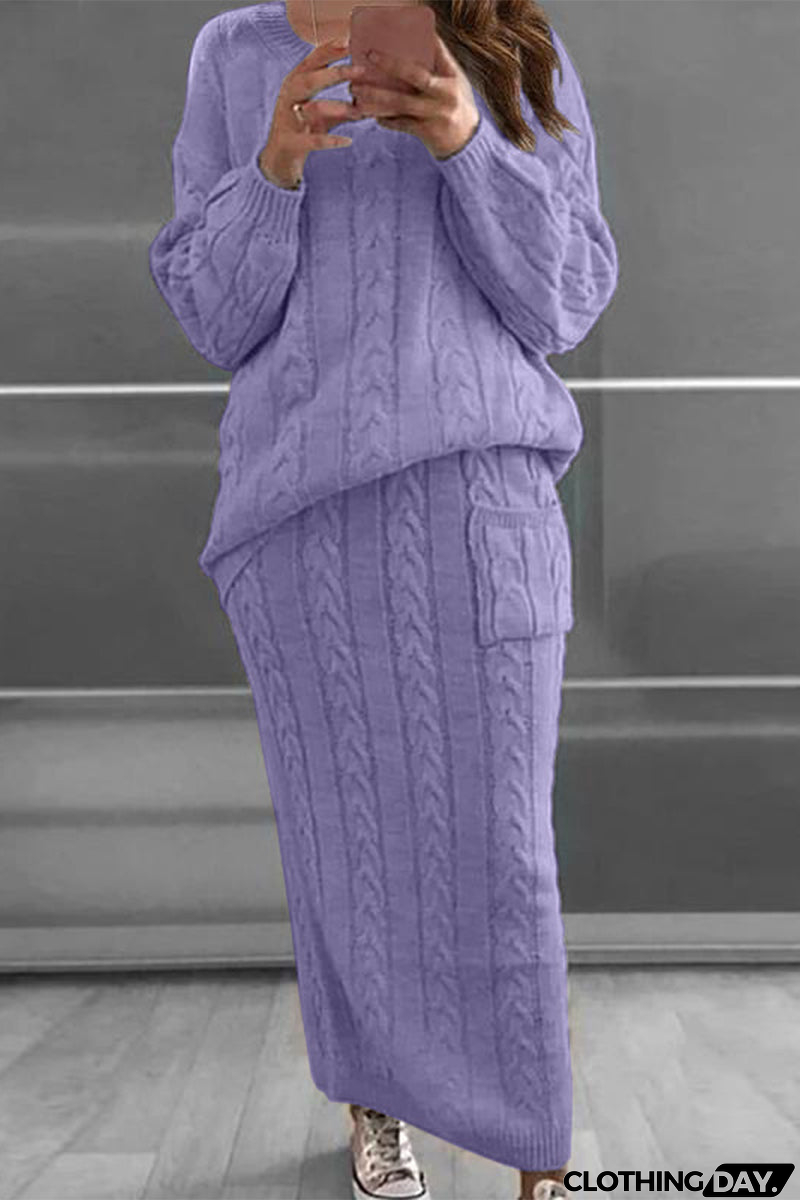 Casual Solid Color O Neck Long Sleeve Two Pieces(12 Colors)