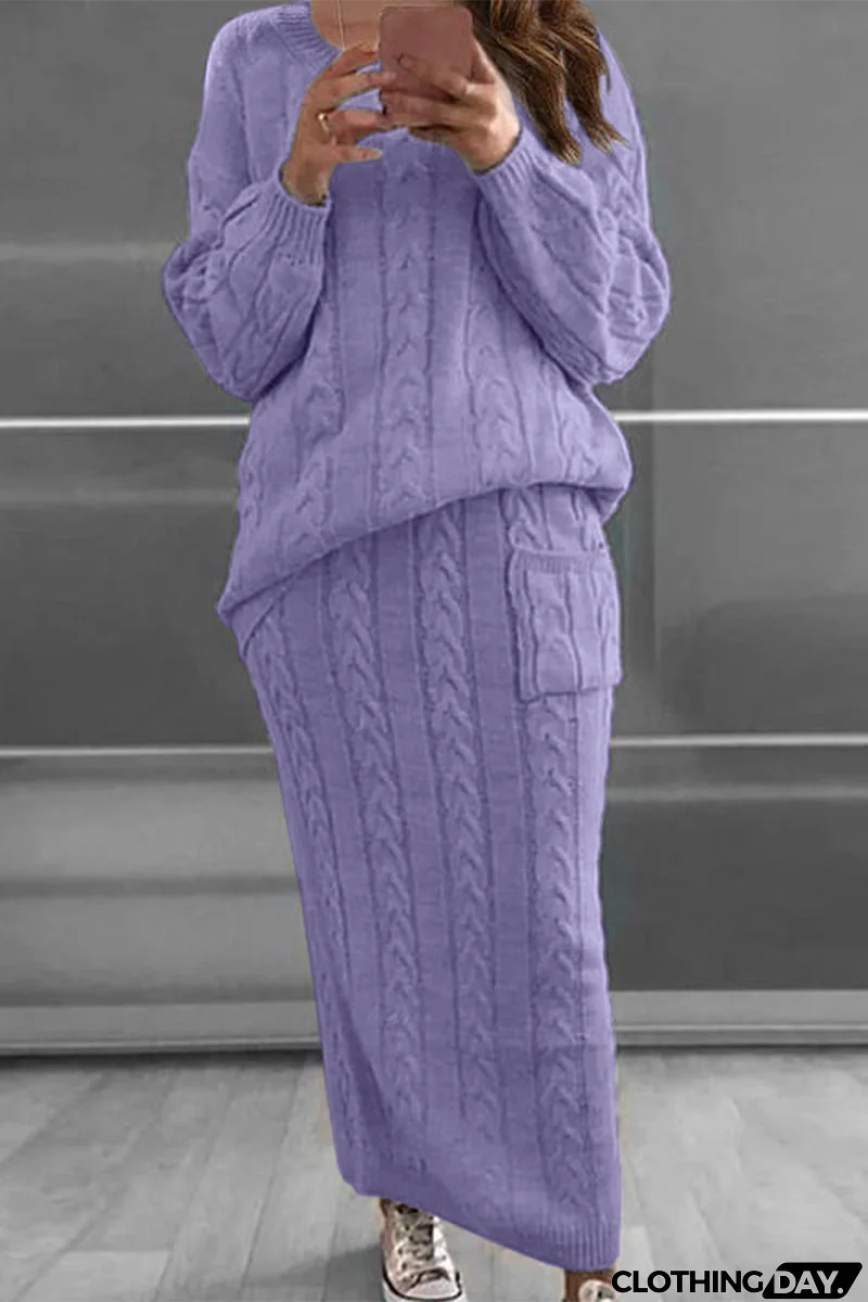 Casual Solid Color O Neck Long Sleeve Two Pieces(12 Colors)