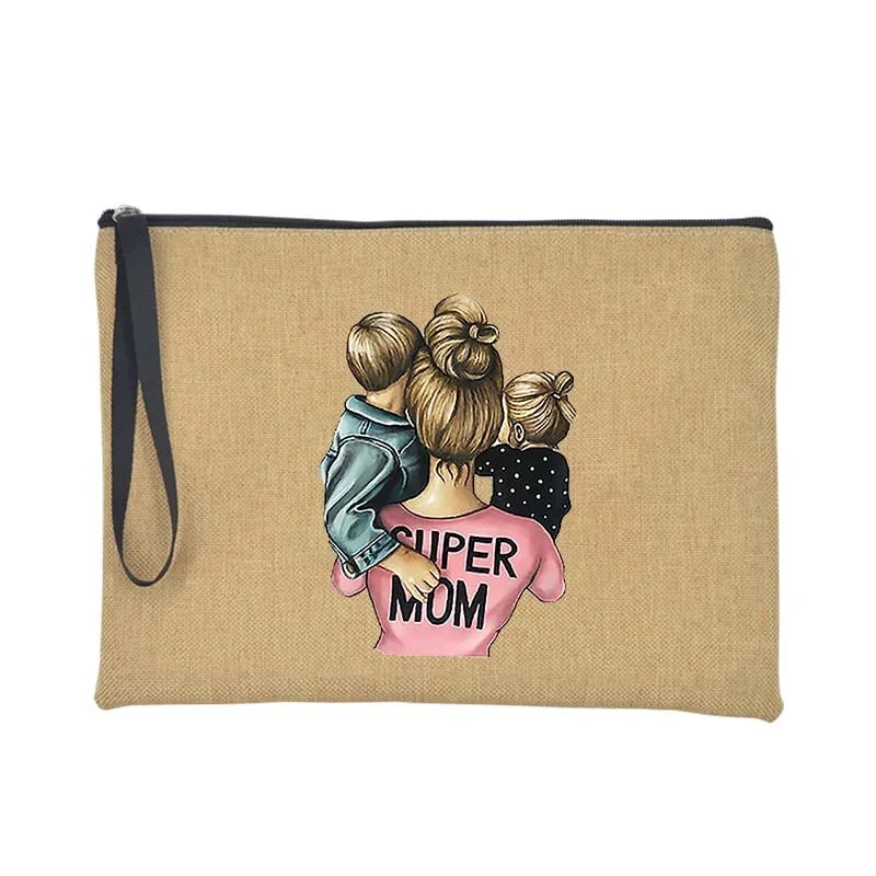 Super Mom Wristband Wallets Women Retro Clutch Bags Large Purse  Female Summer Beach Tote Travel Makeup Bag Handbag Mother Gifts