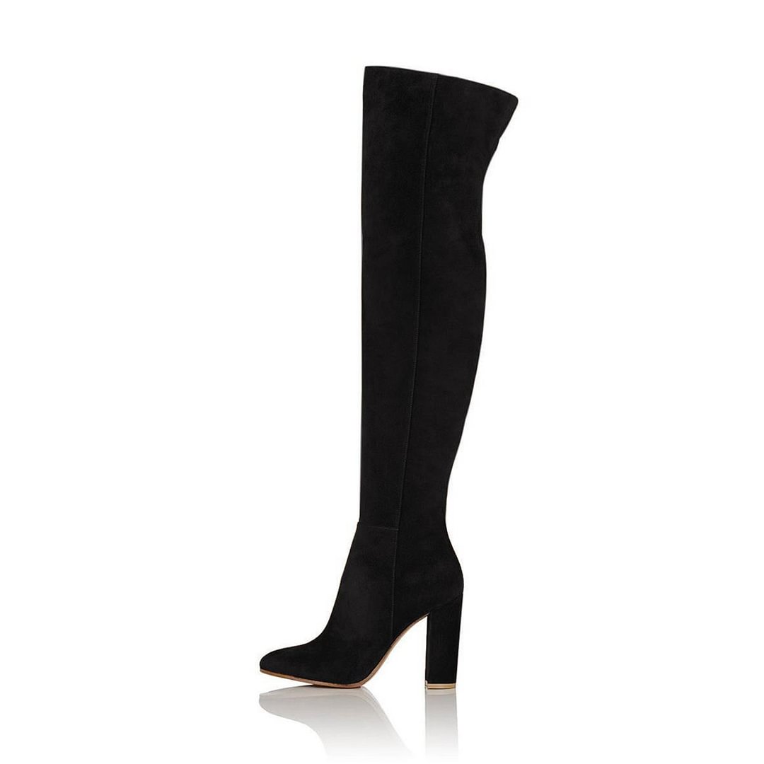 Full Color Pointed Toe Over the Knee Boots Suede Block Heel Boots Nicepairs