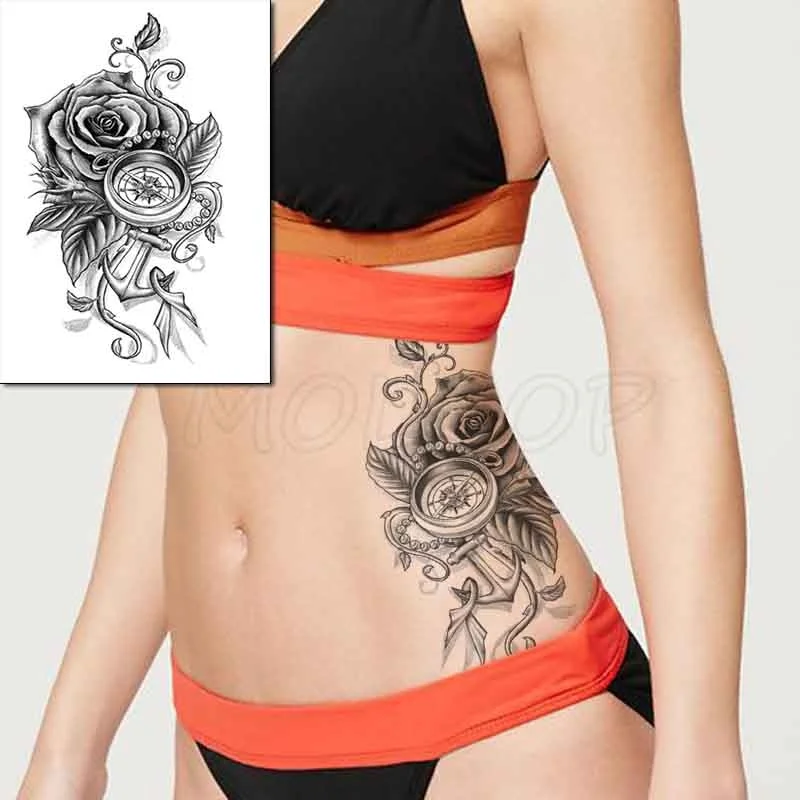 Temporary Tattoo Stickers Sexy Rose Heart-shaped Wreath Fake Tatto Waterproof Tatoo Back Leg Arm Belly Big Size for Women Girl