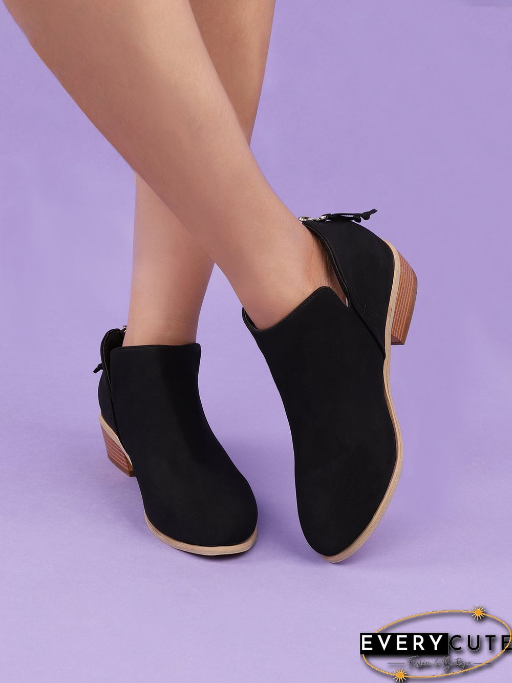 Pu Chunky Heel Zipper Pumps