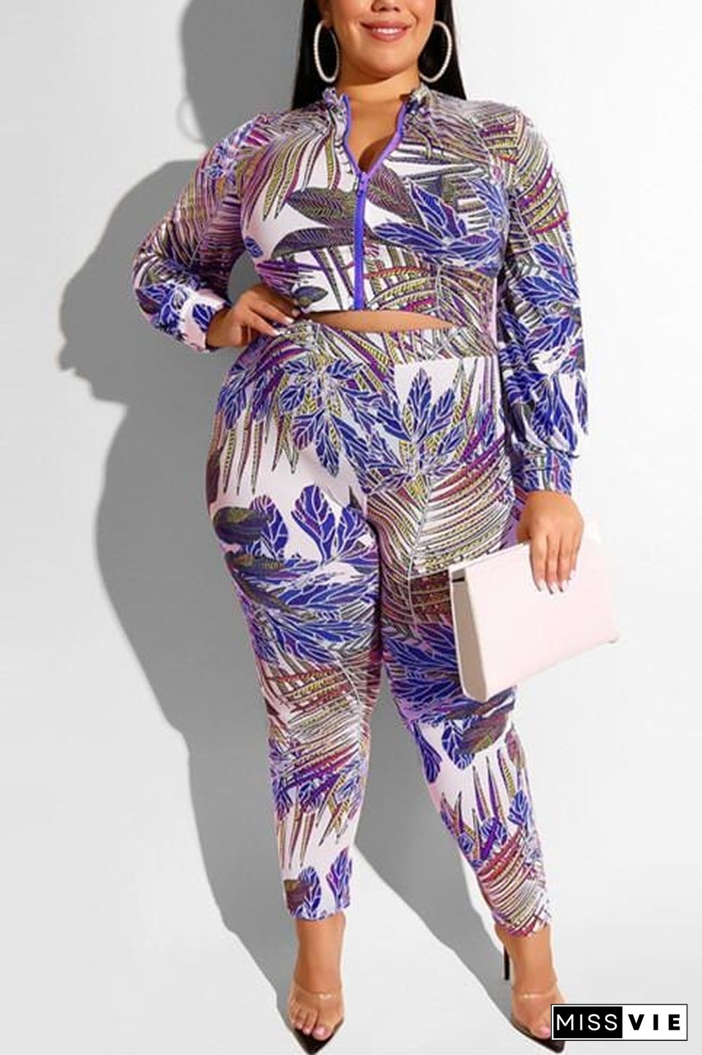Fashion Casual Print Zipper Long-Sleeved Set