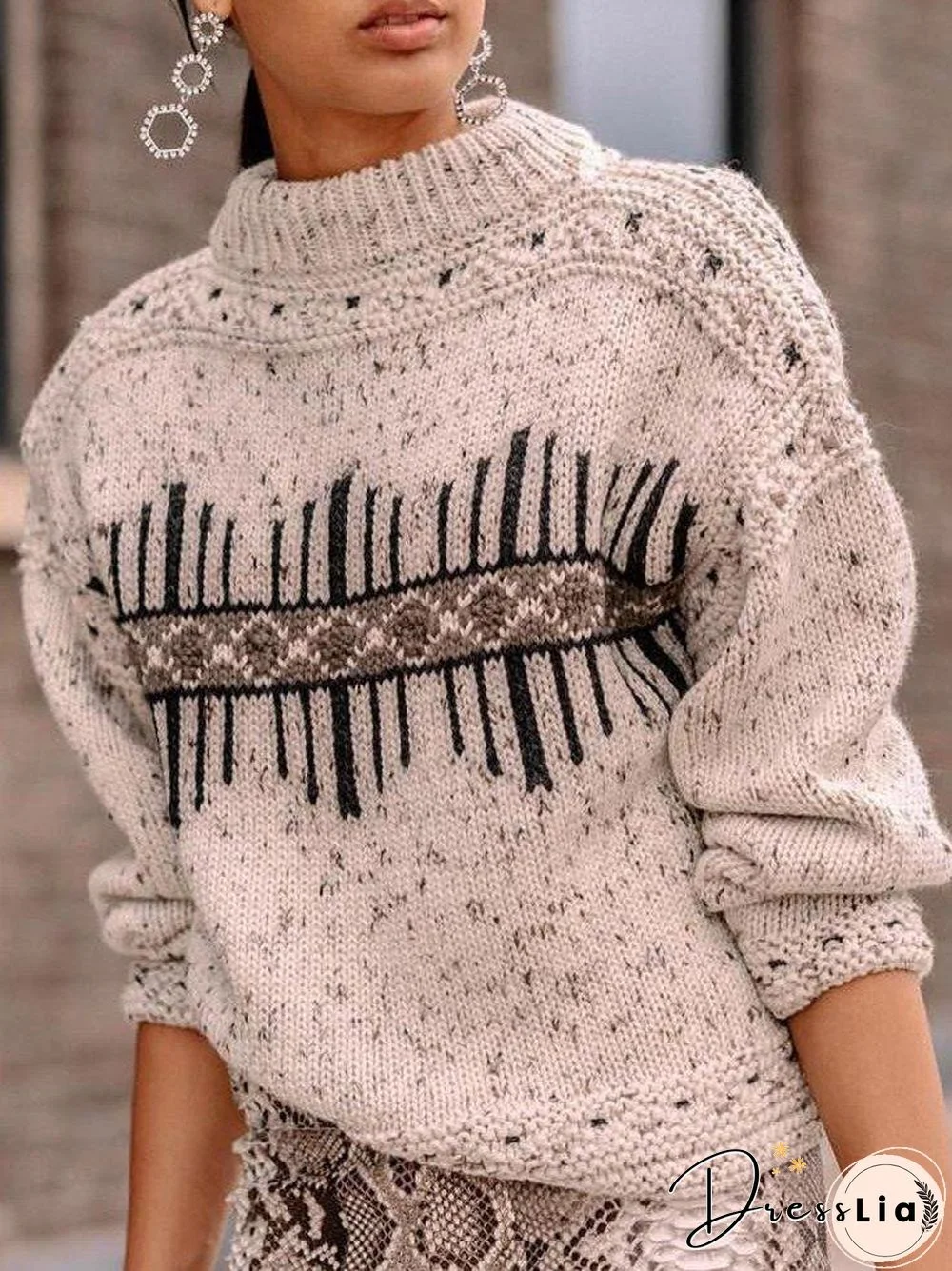 Round Neck Long Sleeve Cotton-Blend Sweater