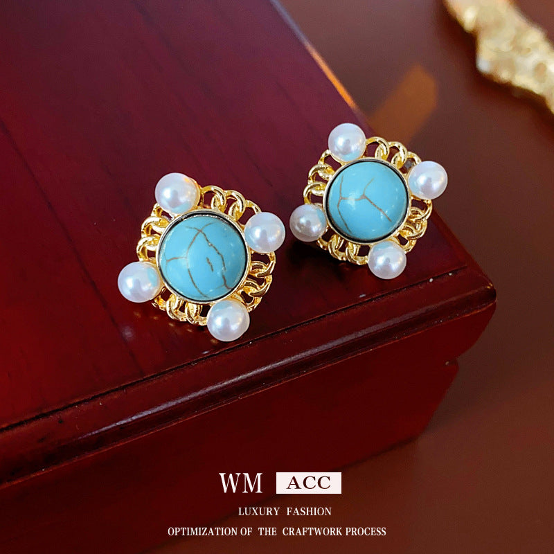 Medieval Round Geometric Artificial Pearl Electroplating Earrings