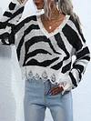 Zebra Stripes Long Sleeves Sweater Tops
