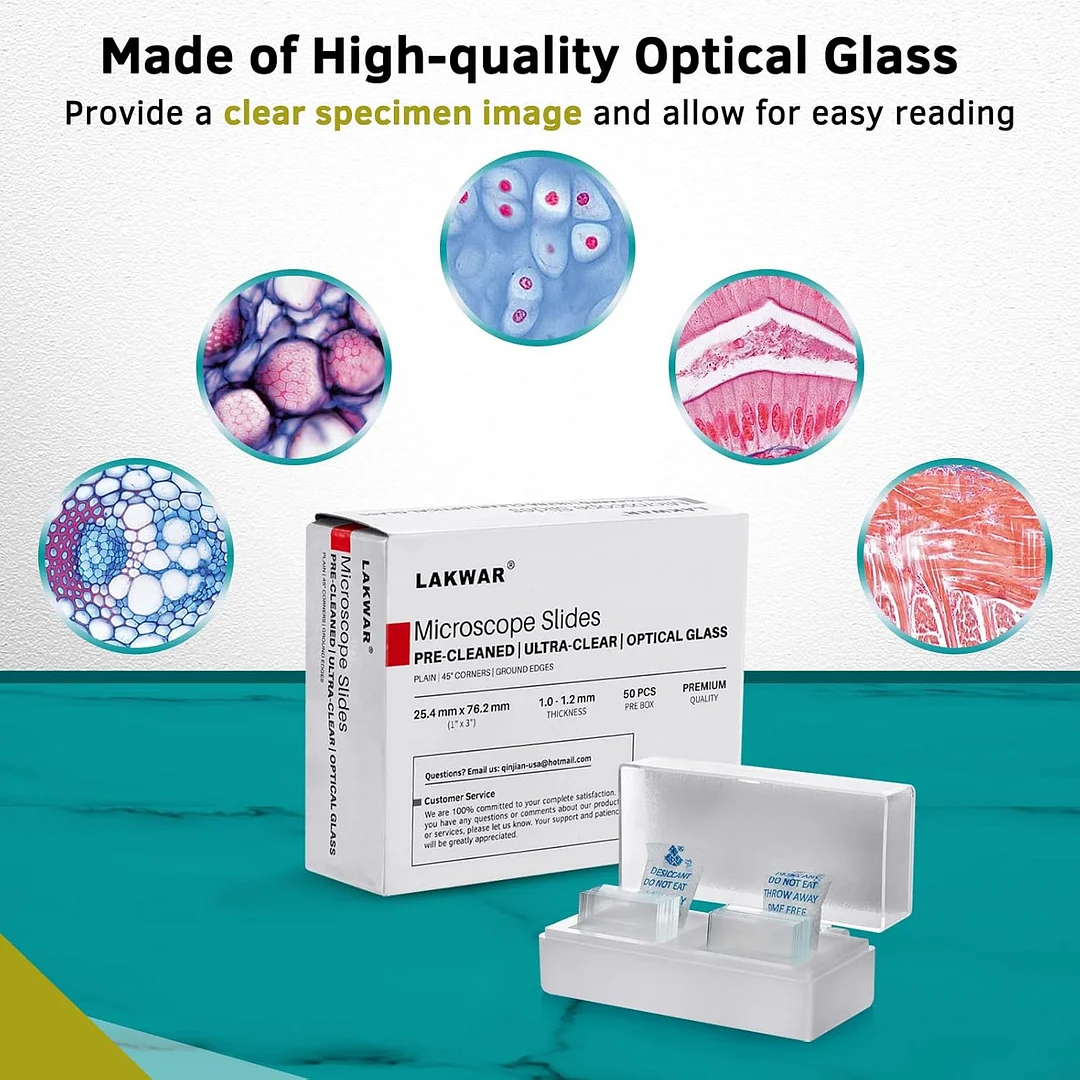 50 Microscope Slides, Blank Glass Slides for Microscope, Pre-Cleaned Laboratory Microscope Slides, Well-Made Ultra-Clear Optical Glass
