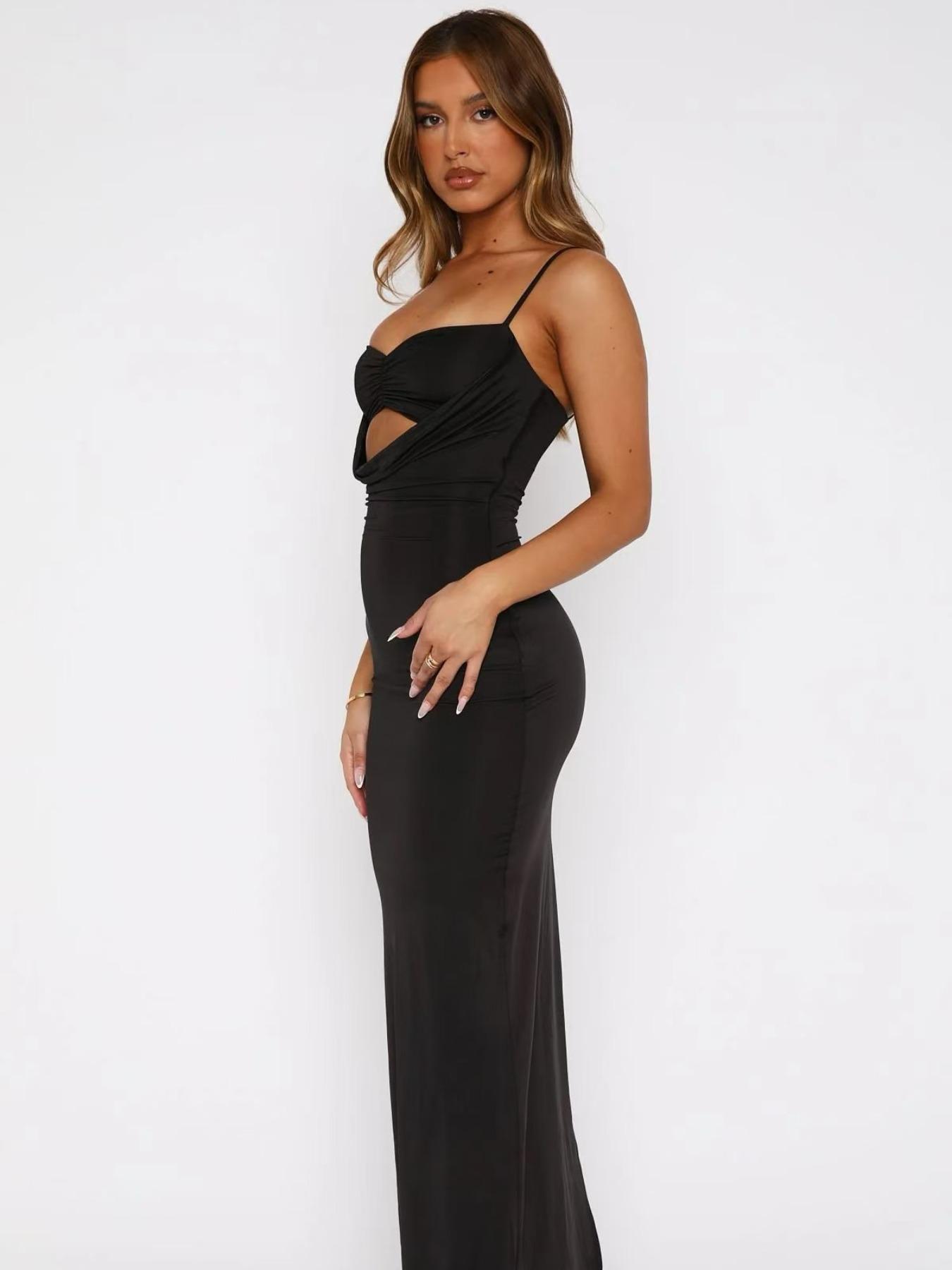 Valentine's Day Women's Low Cut Design Dress, Womenswear Sexy Elegant Feminine Long Gown with Adjustable Straps, Ruched Bust Tight Fit, Slim-Fitting Style