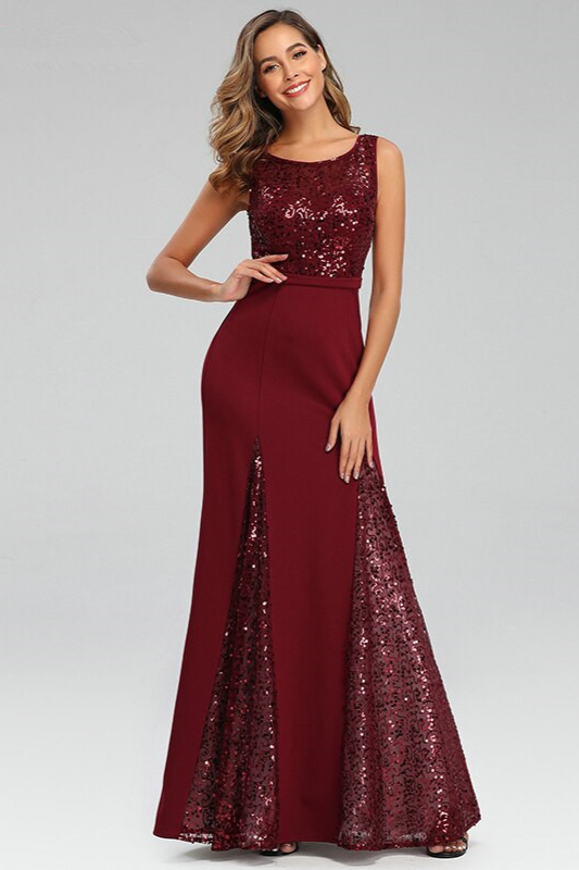 Designer Burgundy Sequins Scoop Prom Dress Long Mermaid Online