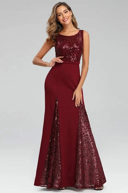 Bellasprom Burgundy Sequins Scoop Prom Dress Long Mermaid Online Designer