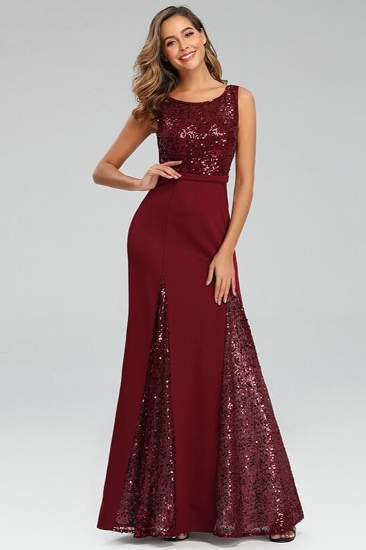 Designer Burgundy Sequins Scoop Prom Dress Long Mermaid Online - lulusllly