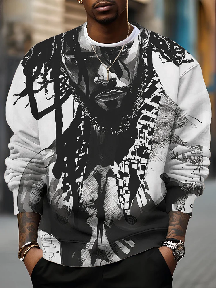 Men's Vintage Hip-hop Man Art Print Casual Sweatshirt
