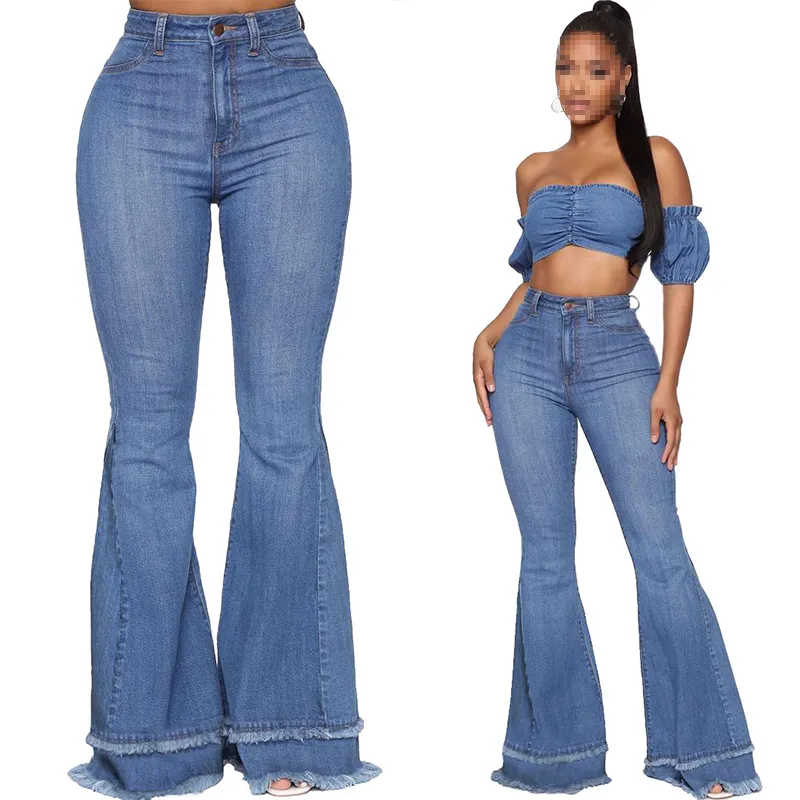 Classic Washed Fringed Flared Jeans  artssus