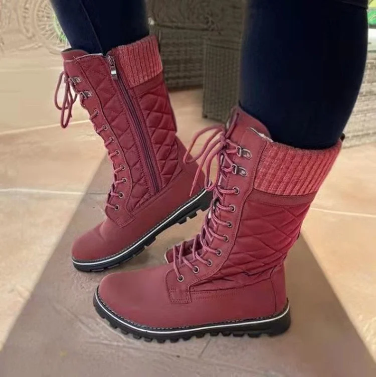 2021 New Women Big Size Winter Snow Boots Dark Colour Warm Fur Insole  Non-slip Outsole Zipper Upper Lace Up  Botas De Mujer