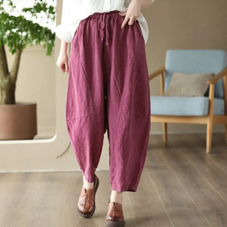 Women Retro Loose Casual Summer Linen Pants