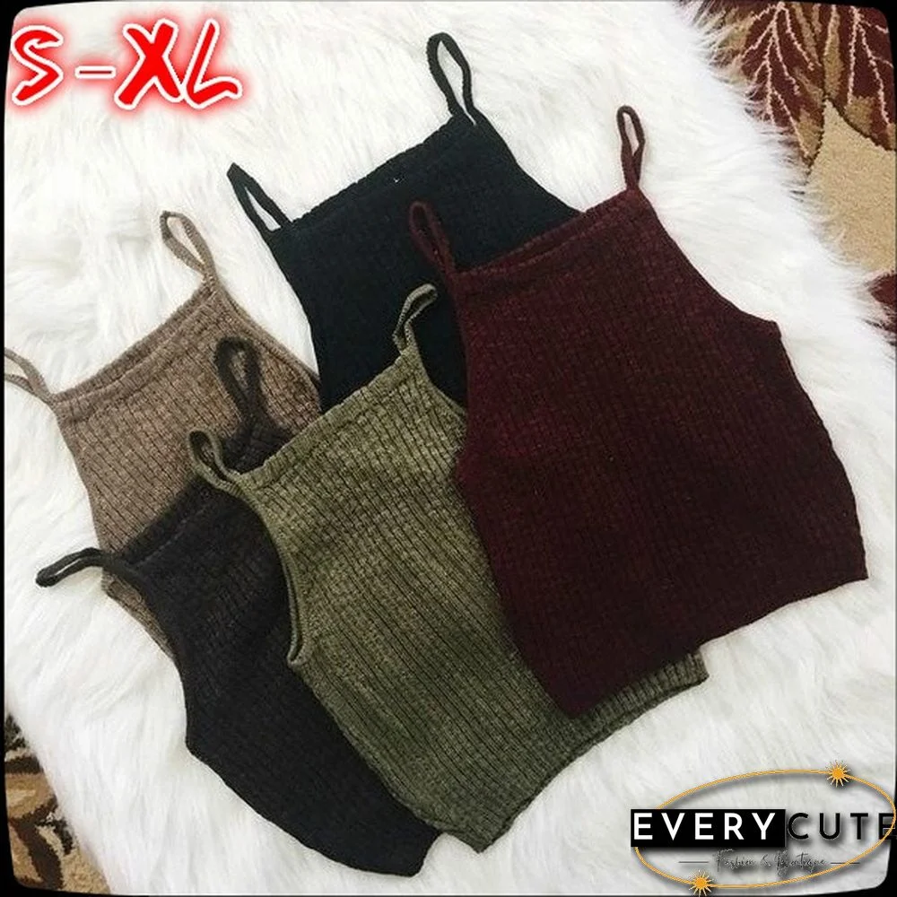 Women Sexy Sleeveless Vest Crop Tops Casual Solid Color Halter Tank Tops