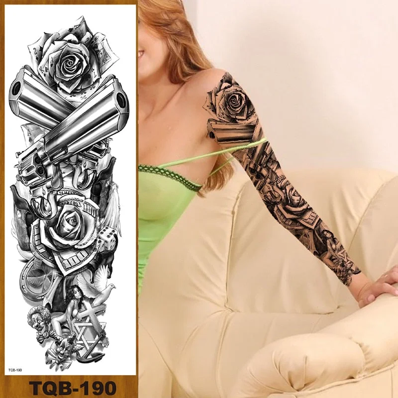 Full Flower Arm Temporary Tattoo Sticker Man Woman Body Leg Fake Tatoo Cute Girl Sexy Skull Rabbit Hotwife Decor Halloween DIY
