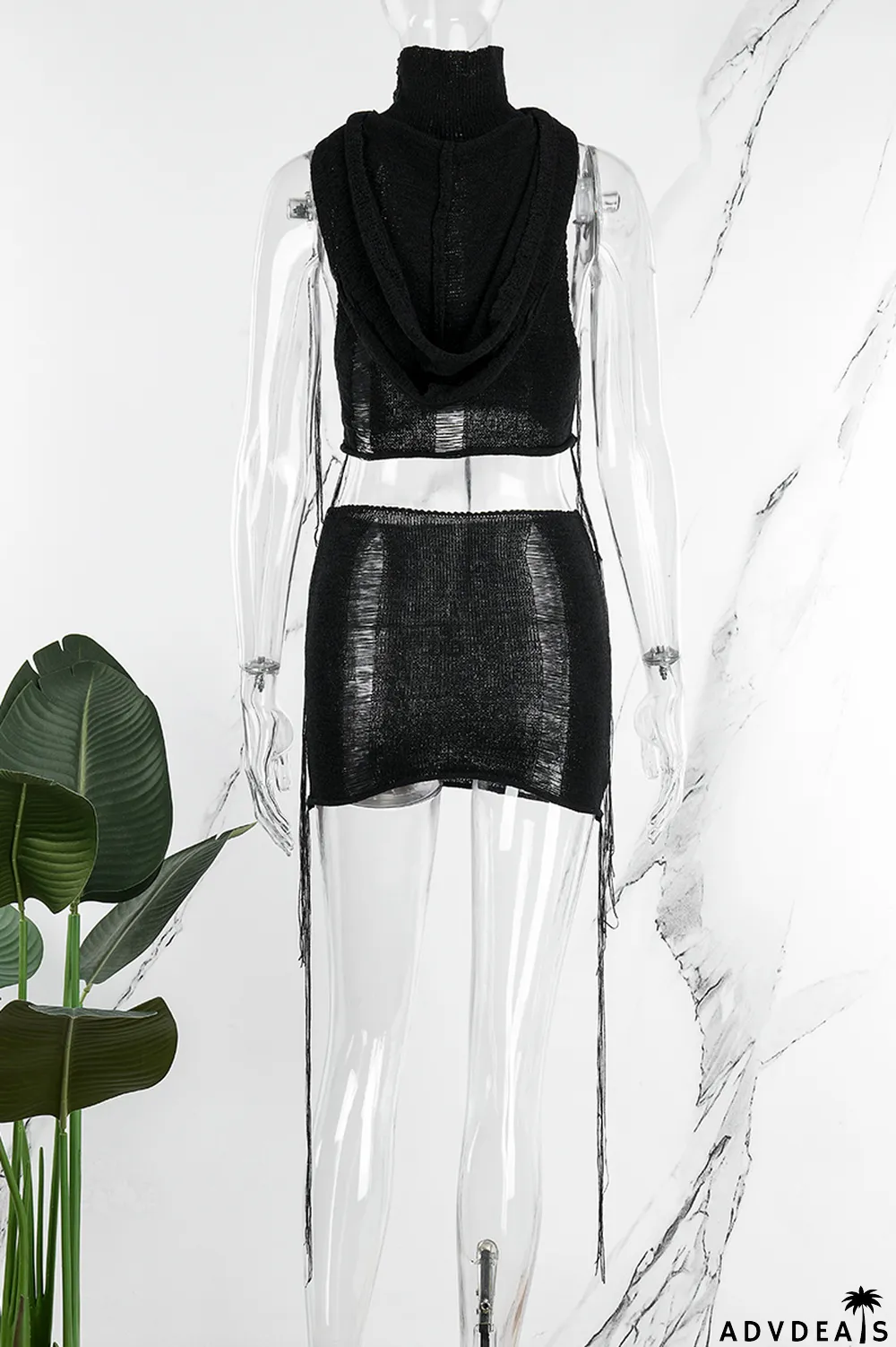 Green Sexy Casual Solid Hollowed Out Hooded Collar Sleeveless Two Pieces