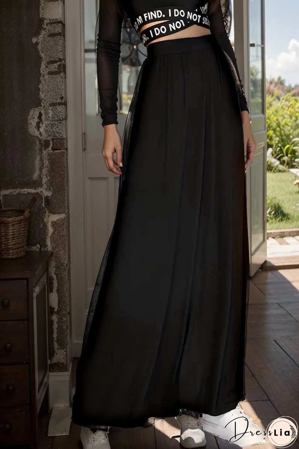 casual pleated pockets high waist loose maxi dress