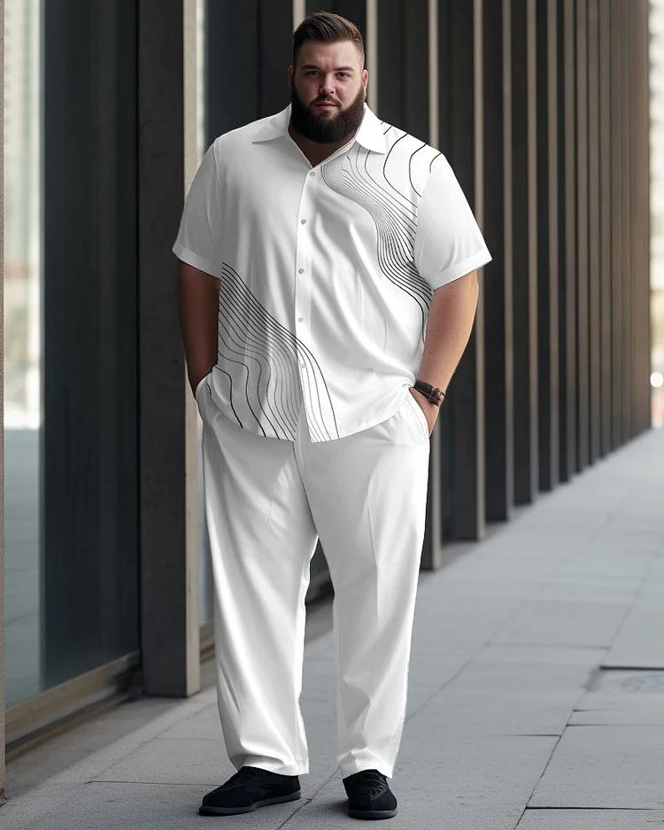 Men's Black Line Plus Size Gradient Short Sleeve Walking Suit