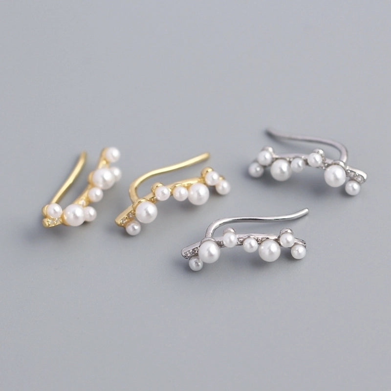 1 Pair 925 Sterling Silver Artificial Pearls Geometric Ear Studs