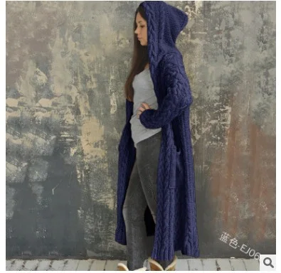 Uveng Uveng Knitted Sweater Women Loose Sesame Braided Lazy Hooded Long Cardigan Sweater