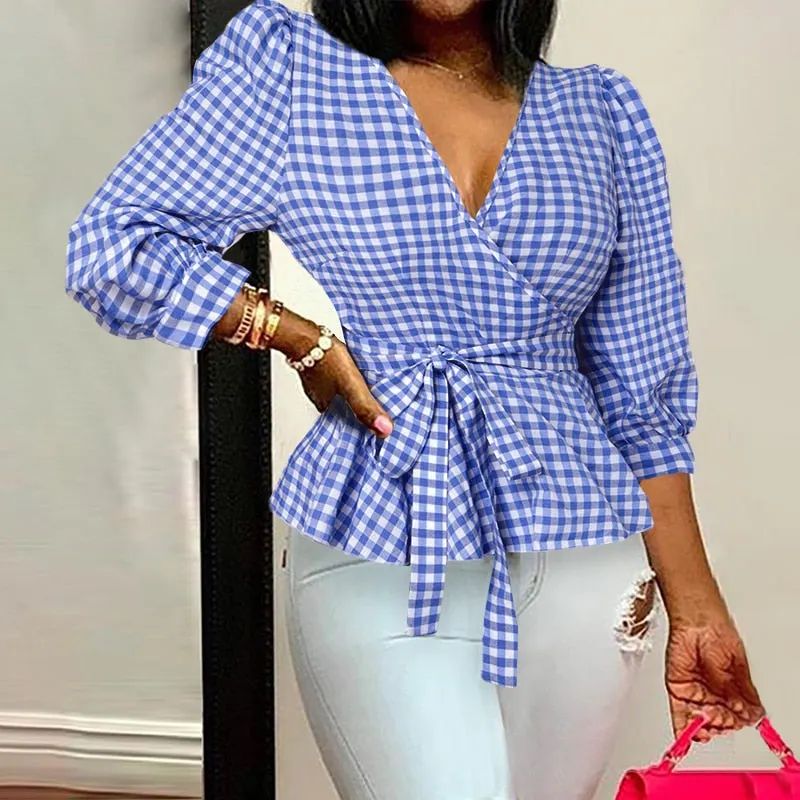 Celmia Women Elegant Blouse 2022 Summer Sexy V-Neck Leopard Print Tunic Shirt Belted Office Fashion Top Ruffles Blusas Femininas