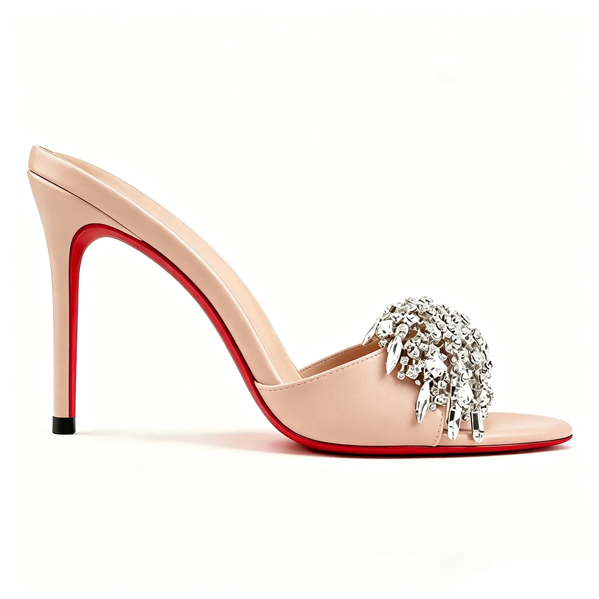 100mm/120mm Women's Pointed Toe Rhinestone Tassel Mules Red Bottom High Heel Sandals-MERUMOTE