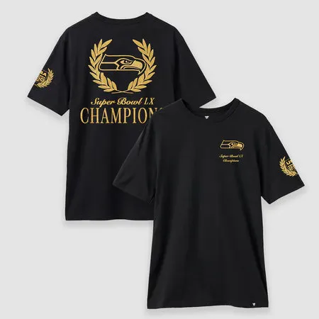 Men's Seattle Seahawks Black Super Bowl LX Champions USA 250 NFL Gold Standard T-Shirt