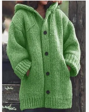 Uveng Uveng Pure Color Loose Autumn And Winter Warm Sweater Jacket Long-Sleeved Knitted Long Hoodie Number Women's Clothing