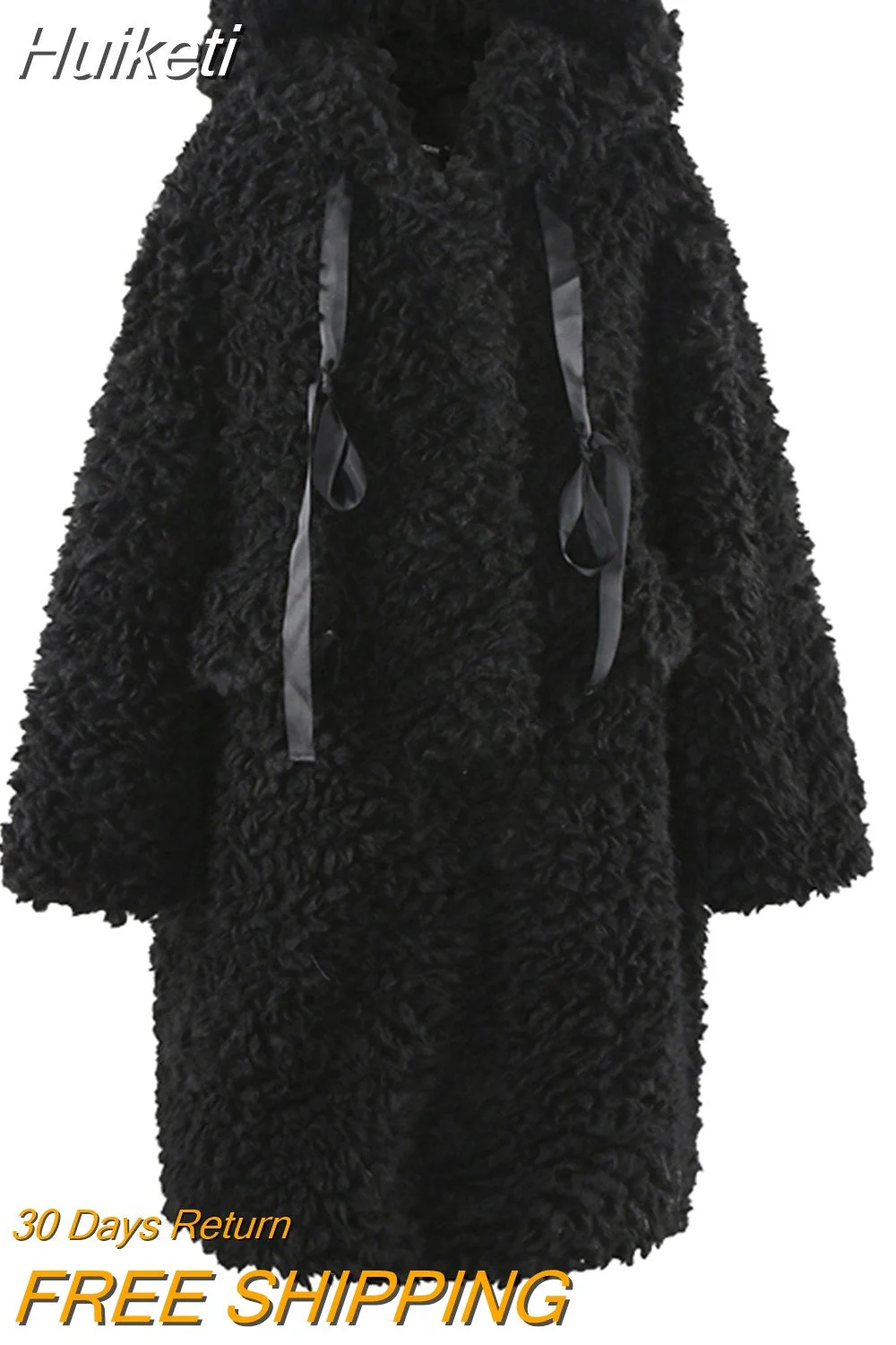 Huiketi Winter Long Oversized Casual Thick Warm Blue Thick Warm Fuzzy Fluffy Faux Fur Coat Women with Hood Zipper Fashion 2023