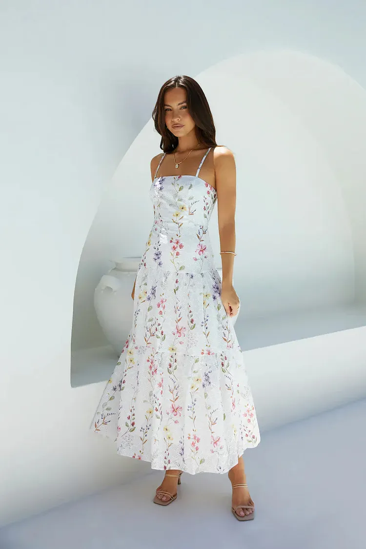 Luminous Field Floral Maxi Dress White