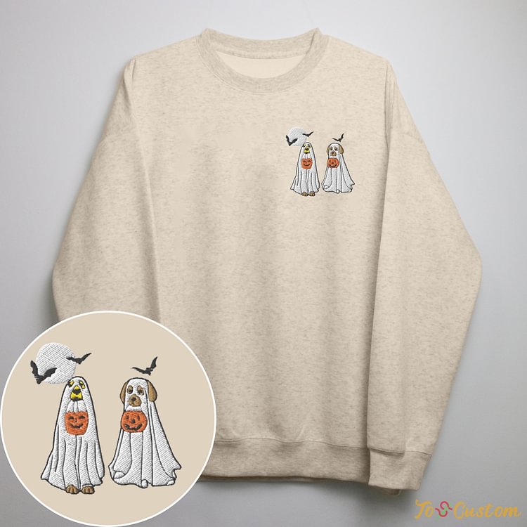 TOSCUSTOM™ Funny Halloween Dog Ghost Embroidered Unisex Sweatshirt