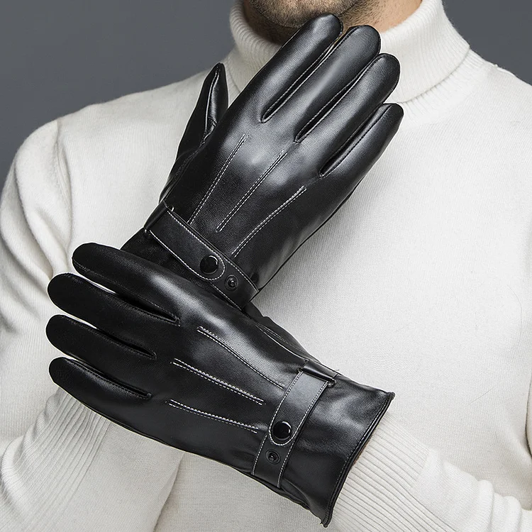 Fashionable PU Leather Cold And Warm Touch Screen Gloves