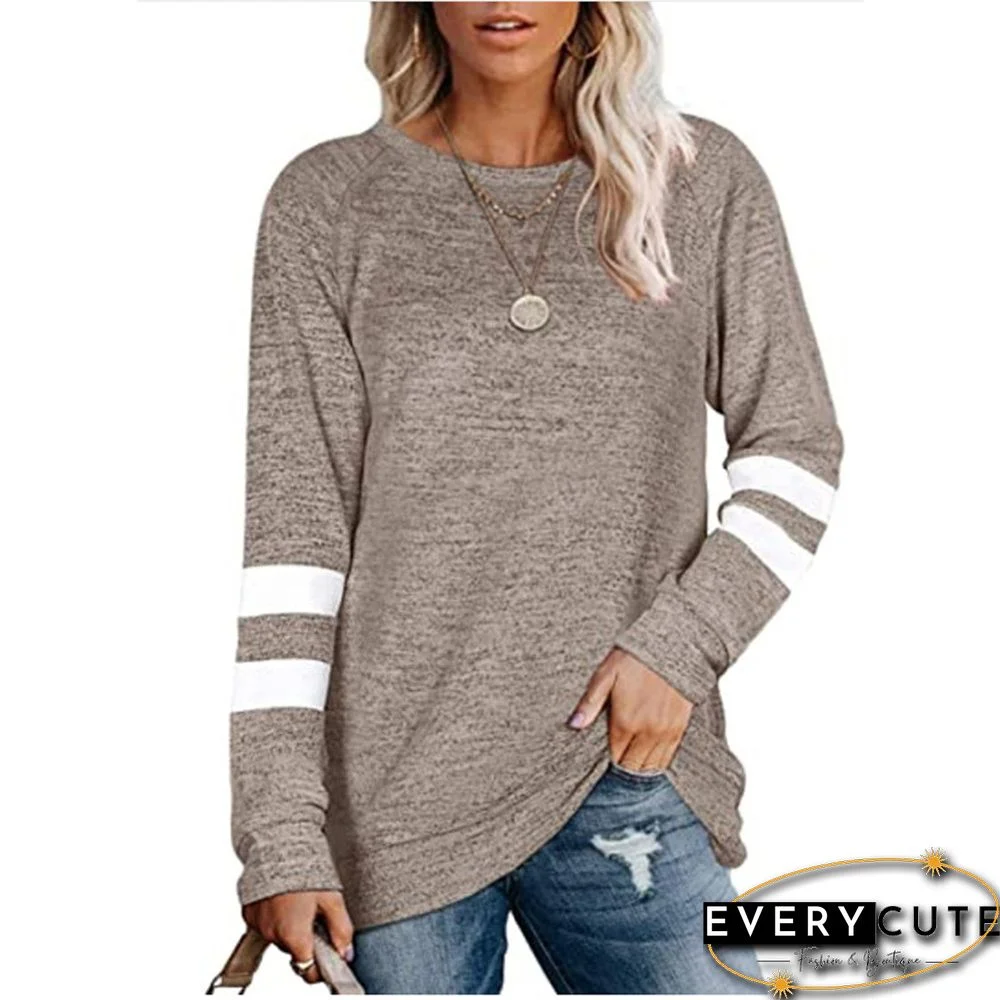 Coffee Splice Striped Loose Long Sleeve Top