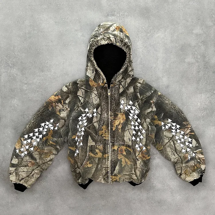 Leaves Print Long Sleeve Hoodie Jacket