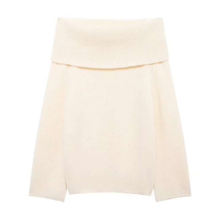 Nigikala Nigikala Women's Clothing INS Burst Temperament Simple Word Shoulder Long-Sleeved Sweater Top Loose