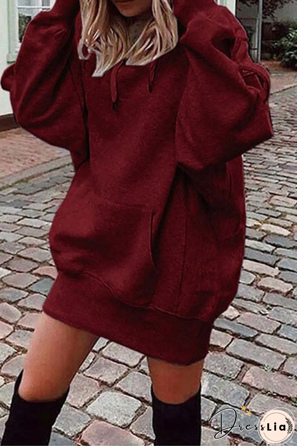 Casual Solid Draw String Hooded Collar Tops(8 Colors)