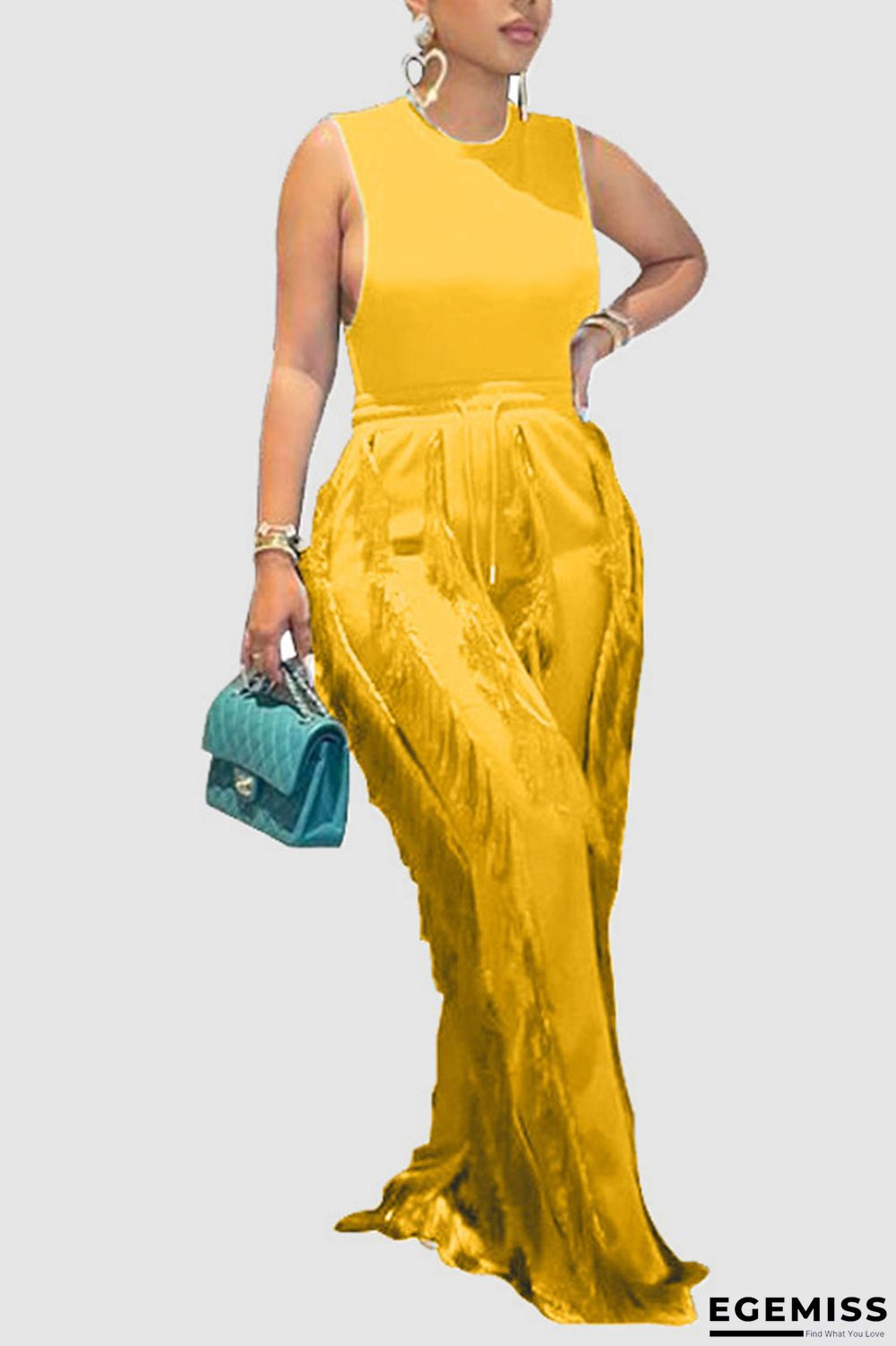 Yellow Fashion Casual Solid Tassel Patchwork O Neck Sleeveless Two Pieces | EGEMISS