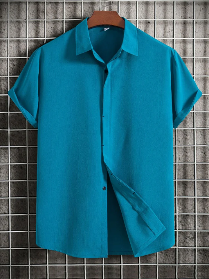 Summer New Men's Short-sleeved Shirt Loose Solid Color Buttons Short-sleeved Shirt Cotton Linen Shirt