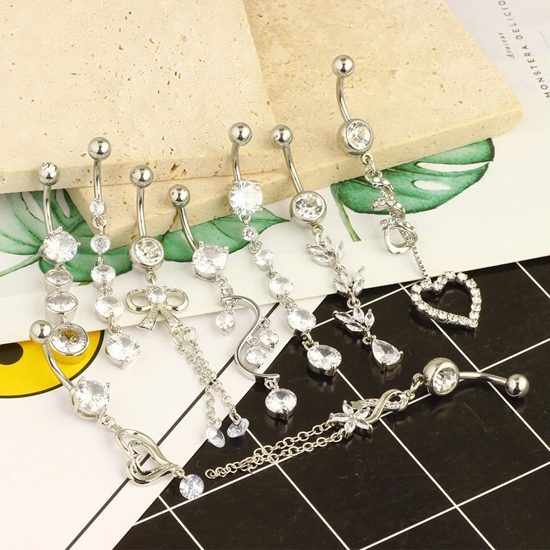 1 Piece Belly Rings Minimalist Classic Style Water Droplets 304 Stainless Steel Inlay Zircon Belly Rings