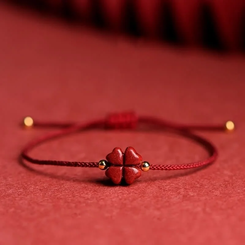 Cinnabar Red String Four Leaf Clover Blessing Bracelet