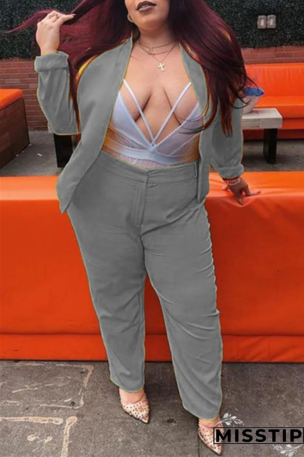 Black Fashion Casual Solid Cardigan Pants Plus Size Two Pieces