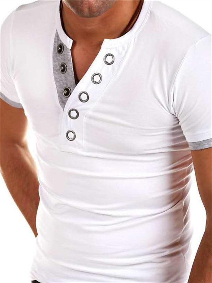Men's T shirt Tee Henley Shirt Tee Solid Color Plain V Neck Plus Size Clothing Apparel Muscle