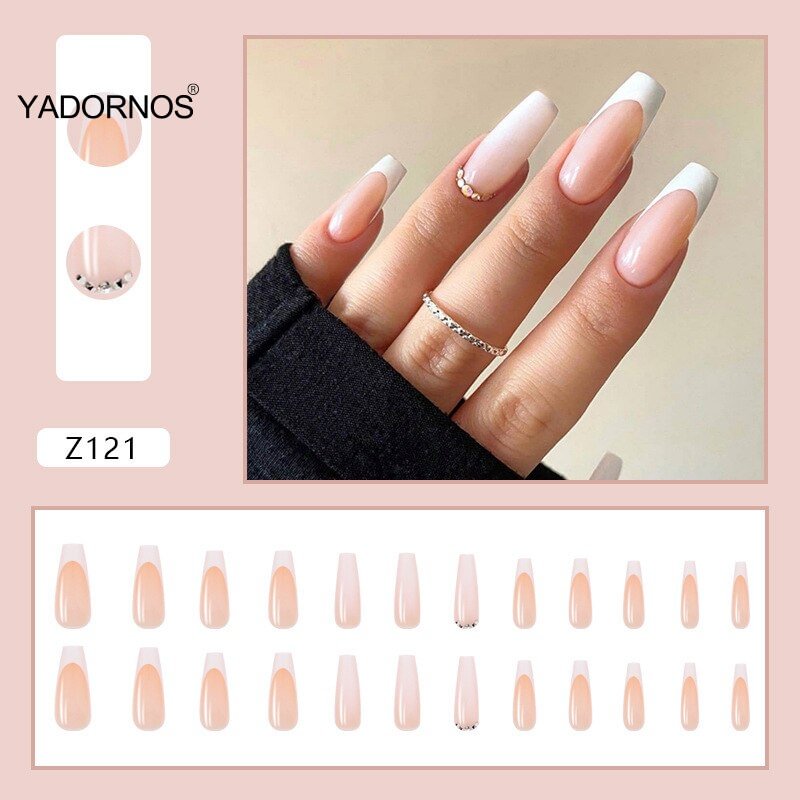 Agreedl White Border Nail Patch Glue Type Removable Long Paragraph Manicure Save Time False Nail Patch TY