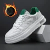 Men's New Winter Velvet Casual Cowhide White Shoes